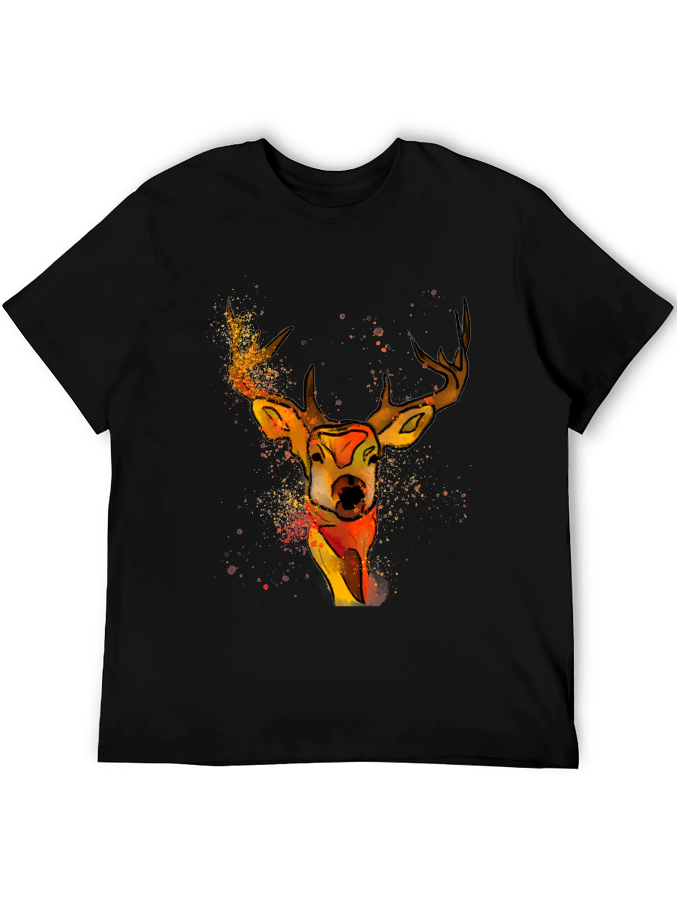 Black Watercolor Deer Graphic T-Shirt - Unique Animal Tee view 5