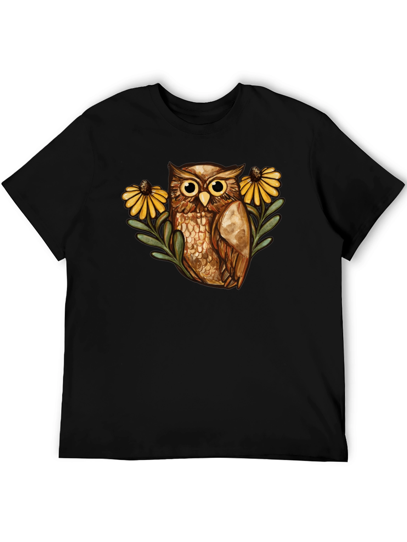 Black Owl and Sunflower Graphic Tee - Black view 5