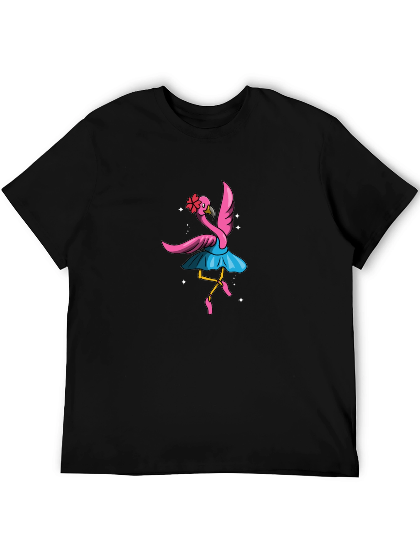 Black Dancing Flamingo Graphic Tee - Black Cotton Shirt view 5