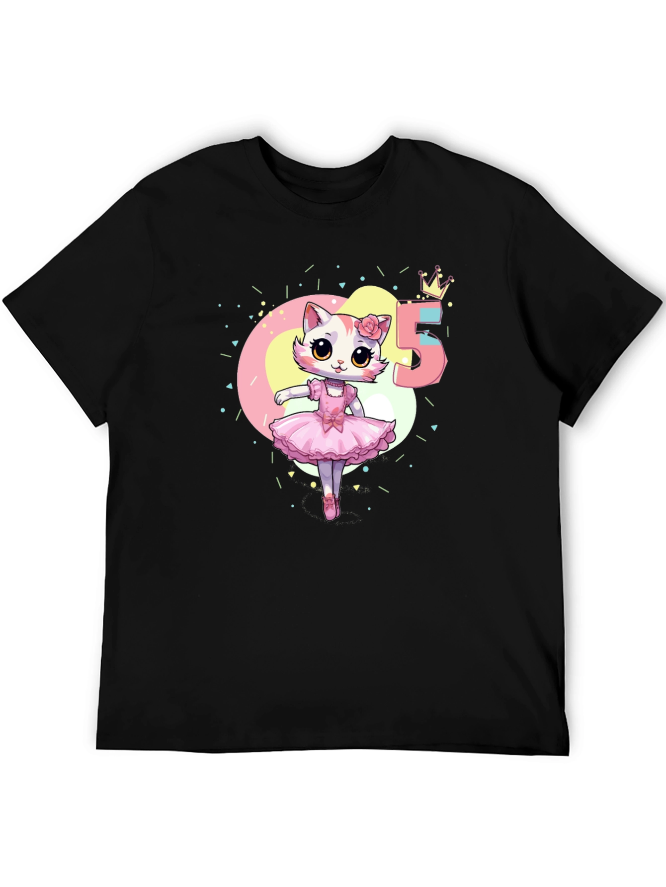 Black Cute Cat Ballerina 5th Birthday T-Shirt view 5