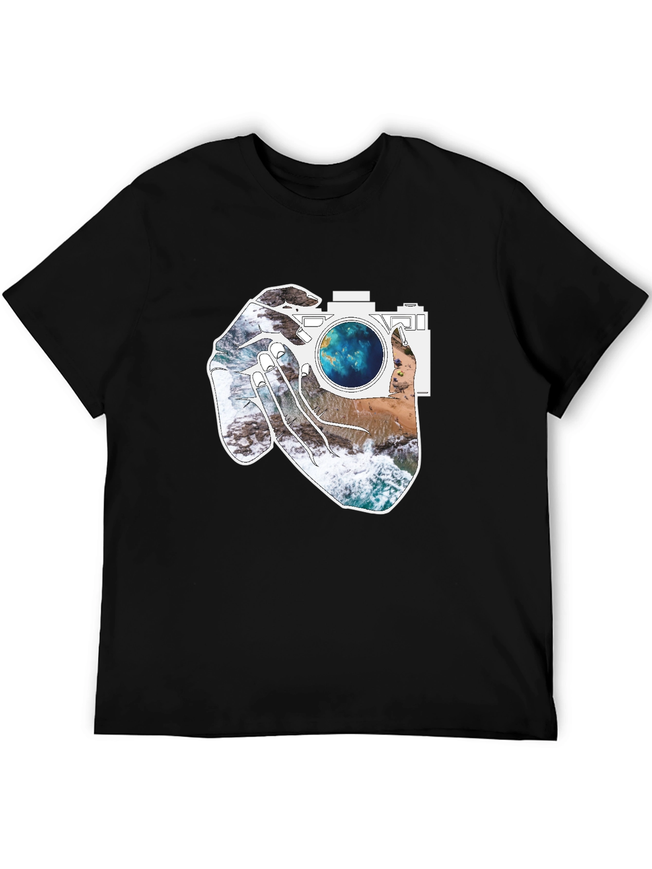 Black Camera Beach Scene Graphic Tee - Black view 5