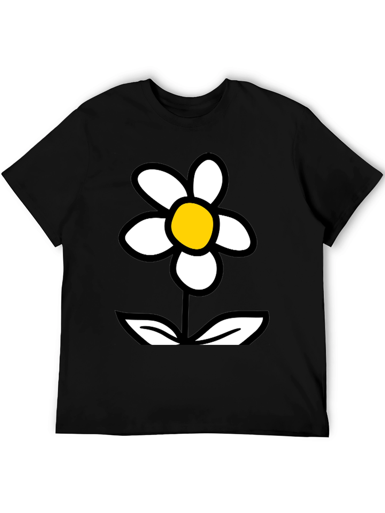 Black Daisy Flower Graphic Tee - Black Cotton T-Shirt view 5