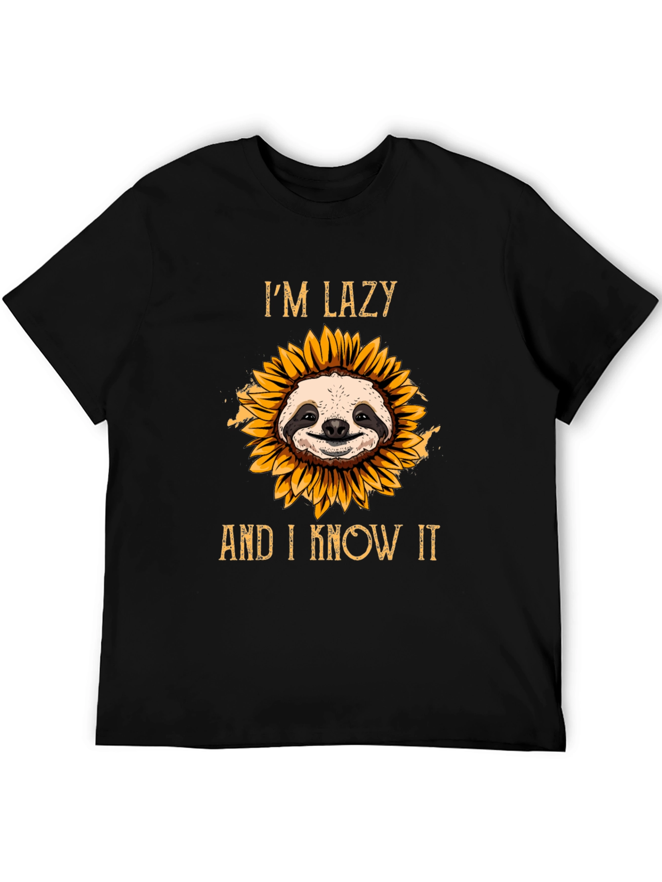 Black Lazy Sloth Sunflower T-Shirt view 5