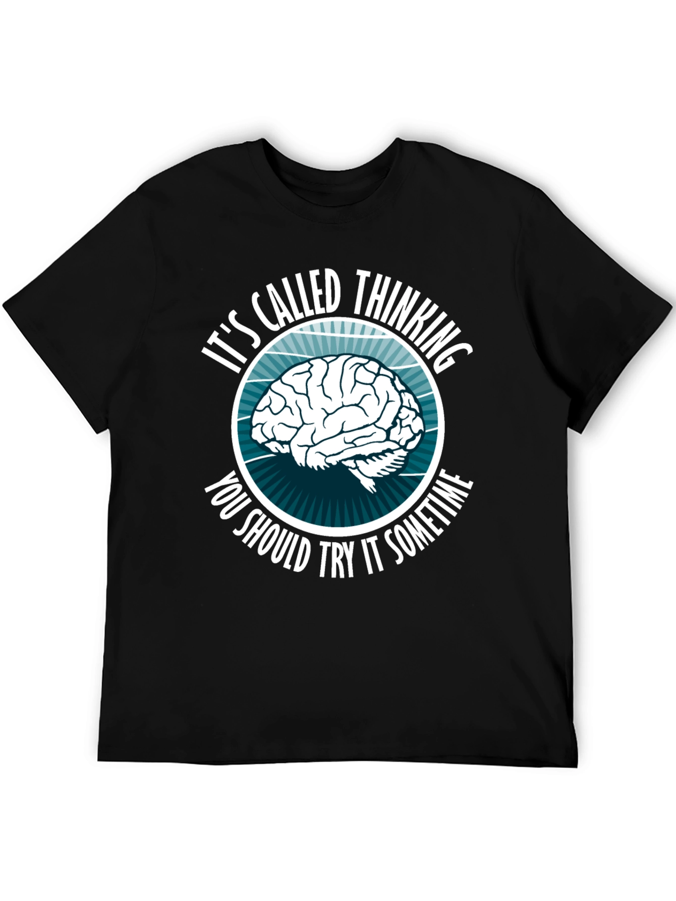 Black Thinking Brain Graphic T-Shirt - Novelty Slogan Tee view 5
