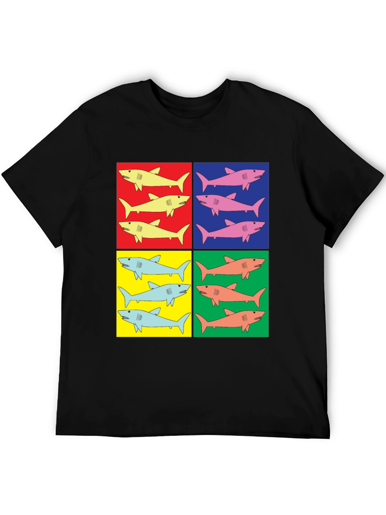 Black Shark Pop Art T-Shirt - Colorful Graphic Tee view 5