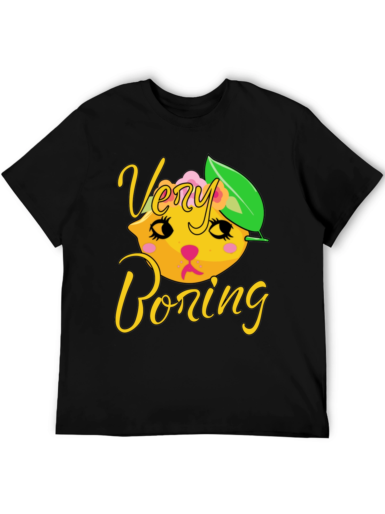Black Very Boring Lemon Kitty Graphic Tee - Black Cotton Blend view 5