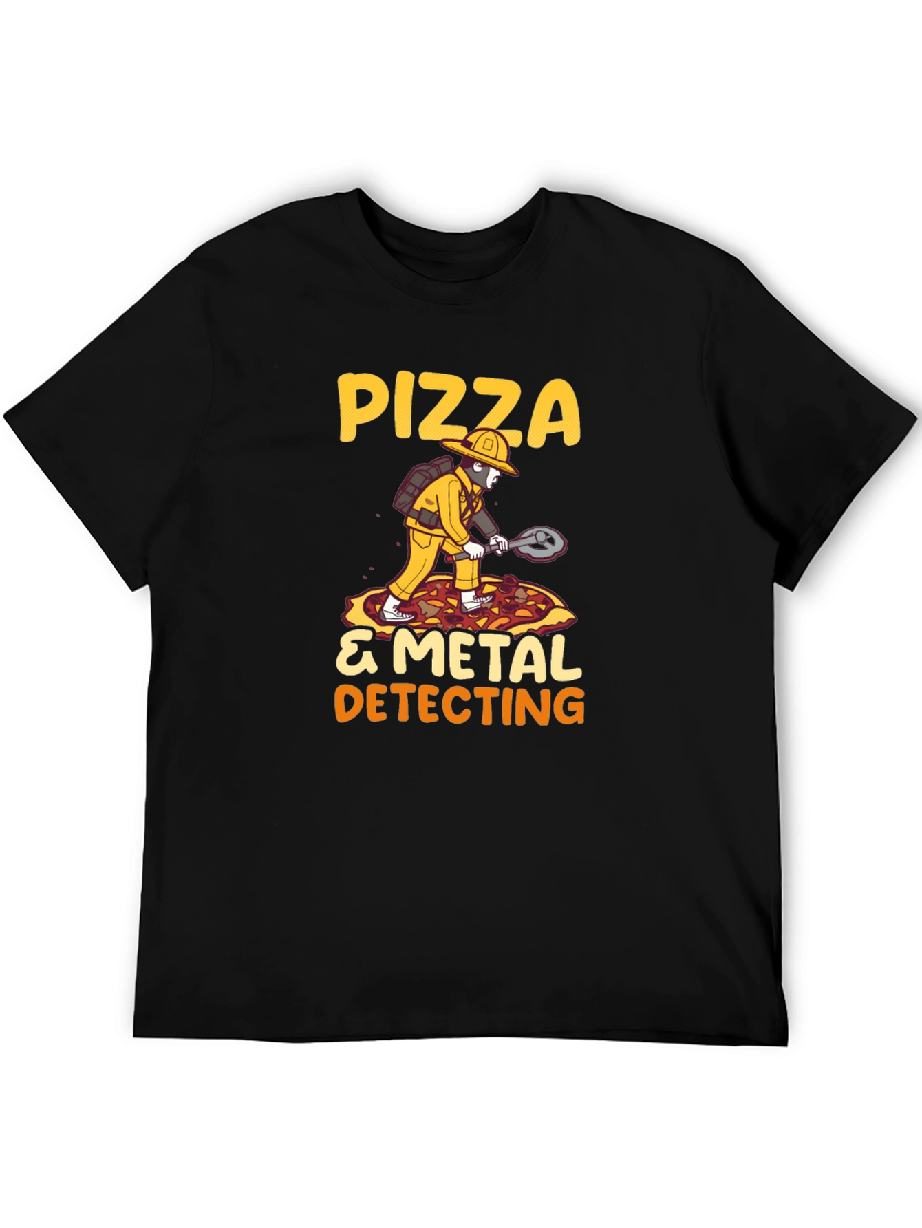 Black Pizza & Metal Detecting T-Shirt view 5