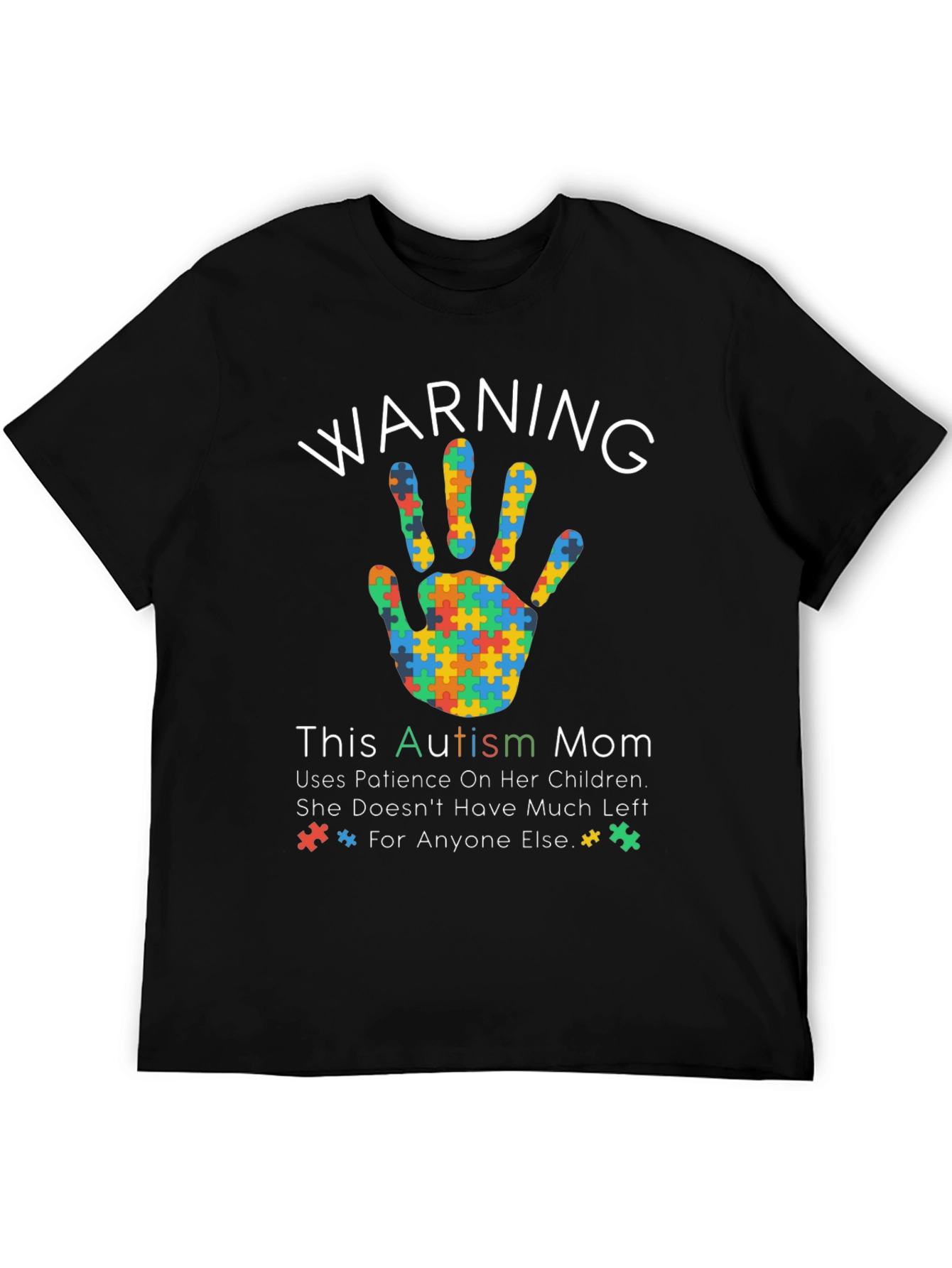 Black Autism Mom Warning T-Shirt view 5