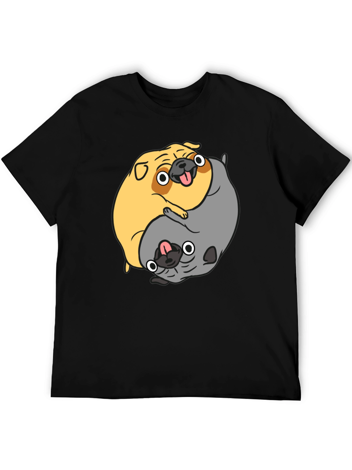 Black Yin Yang Pugs Graphic T-Shirt view 5