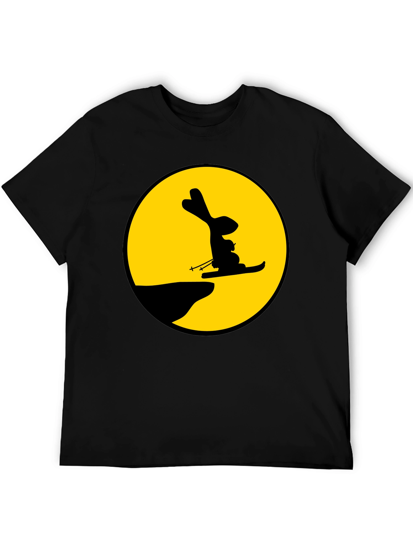 Black Skiing Rabbit Graphic Tee - Black view 5