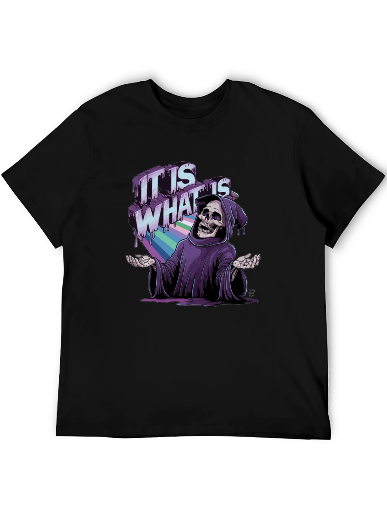 Black Grim Reaper Rainbow Drip T-Shirt - "It Is What It Is" view 5