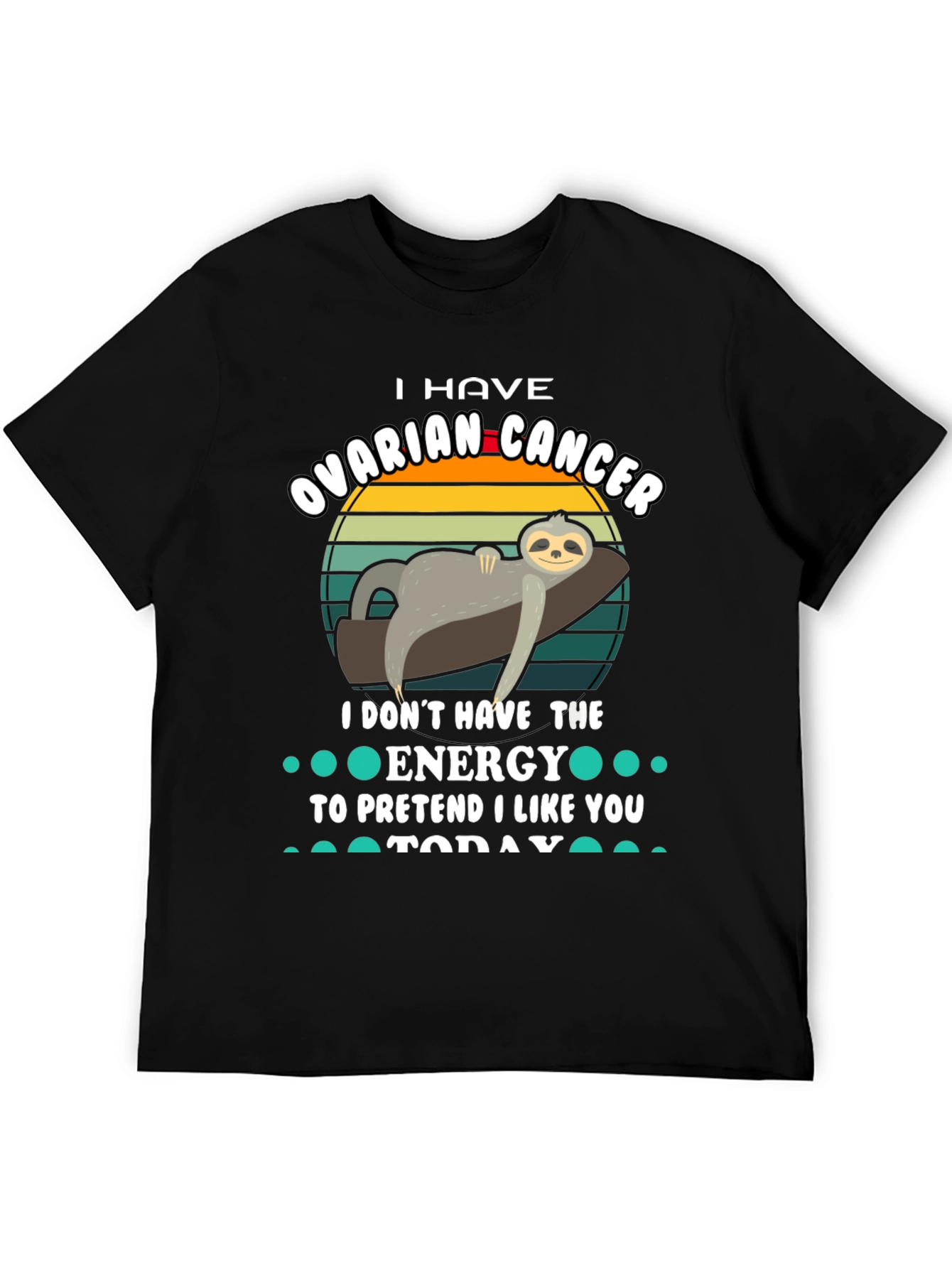 Black Ovarian Cancer Sloth T-Shirt - I Don't Have The Energy Tee view 5