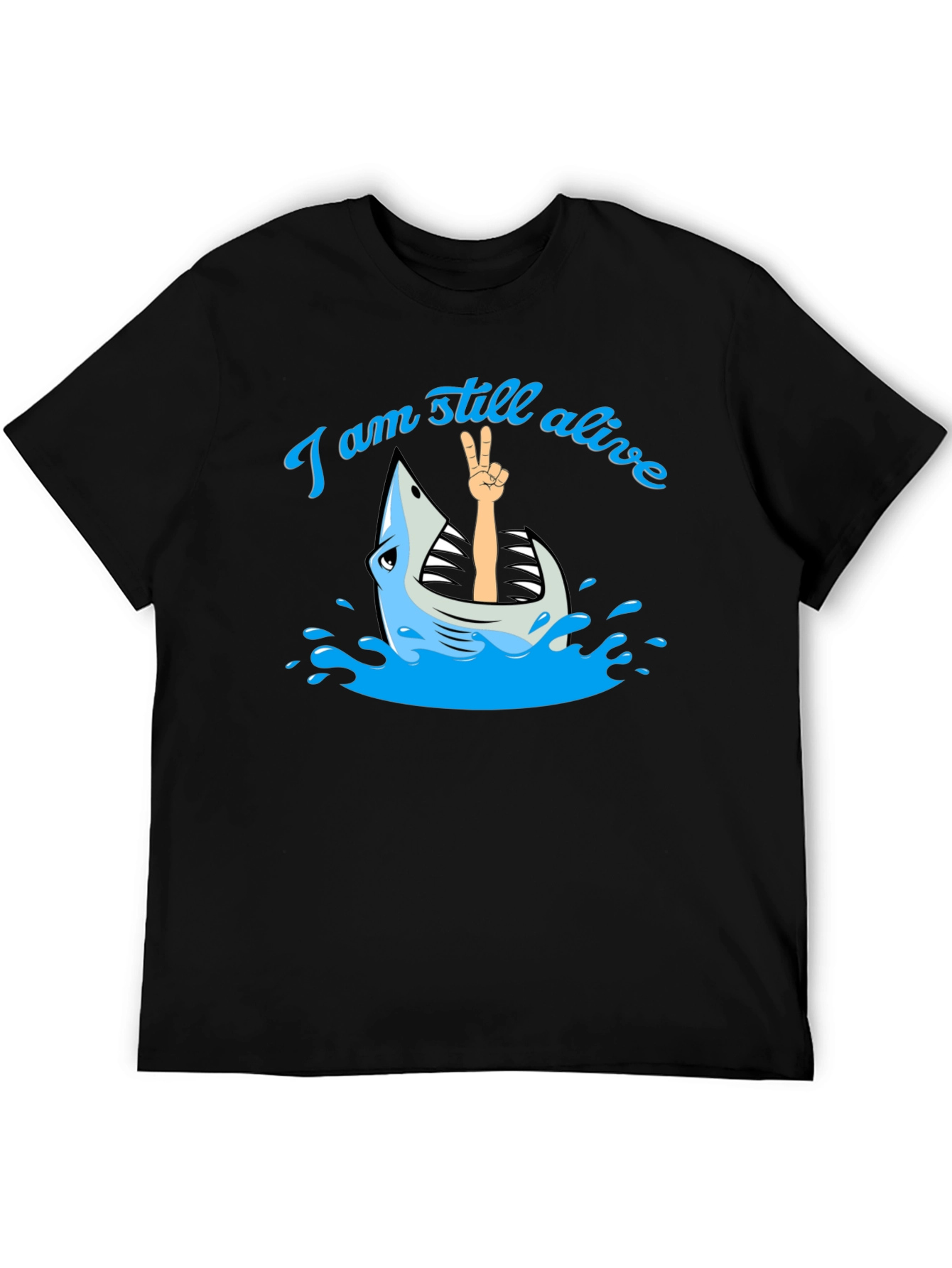 Black I Am Still Alive Shark T-Shirt - Novelty Graphic Tee view 5