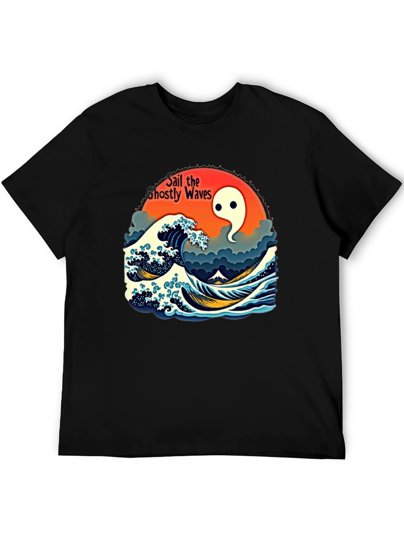 Black Ghostly Waves Graphic T-Shirt - Unisex view 5