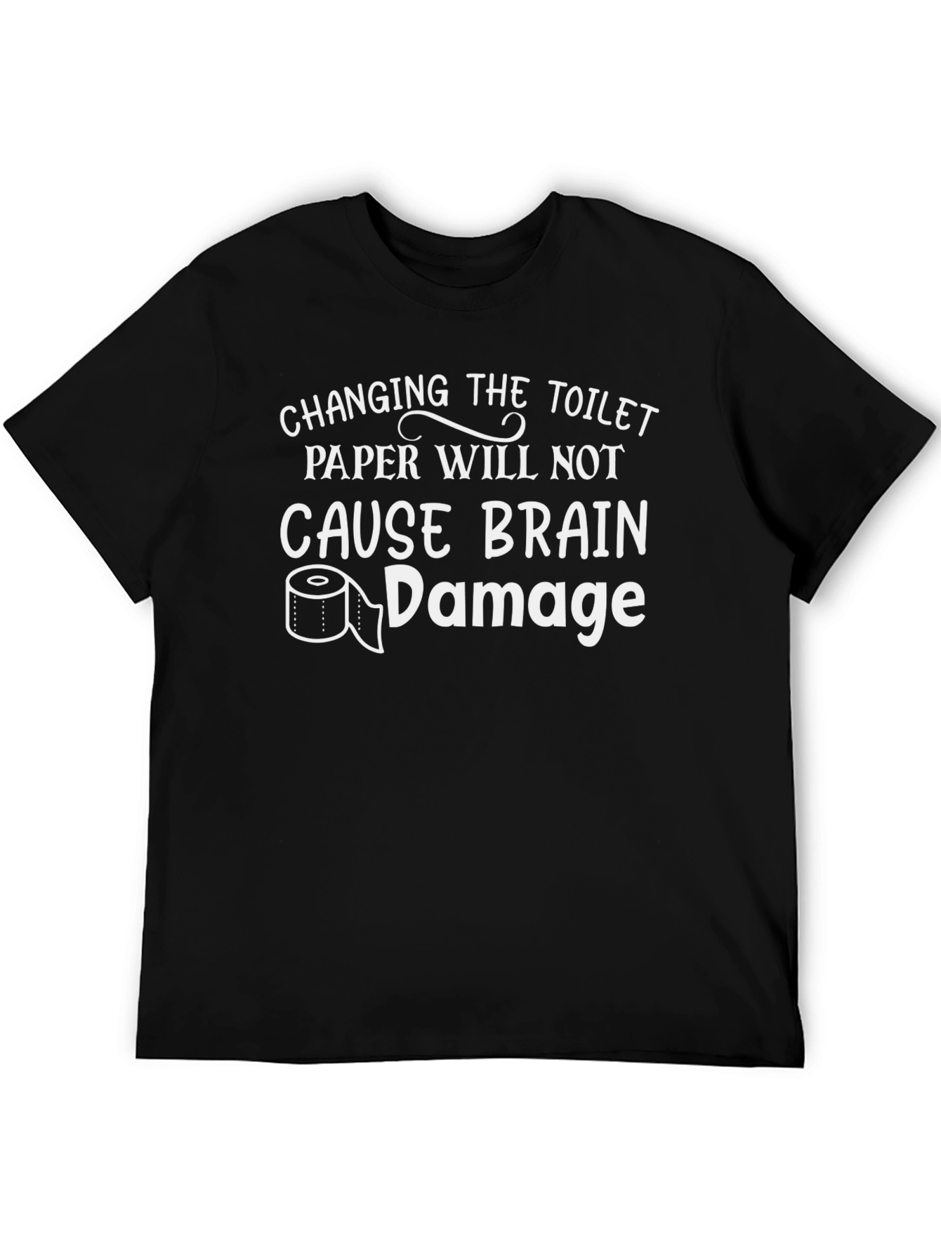Black Funny Toilet Paper Brain Damage Graphic T-Shirt view 5
