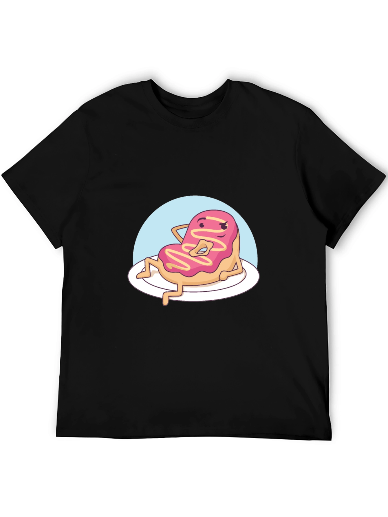 Black Funny Donut Cartoon T-Shirt - Black view 5