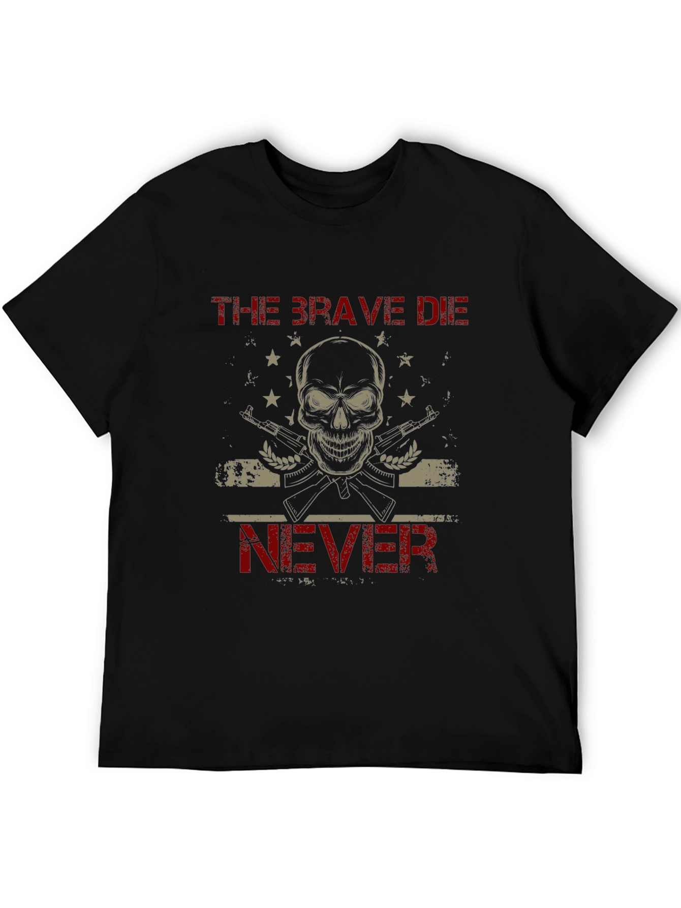 Black The Brave Die Never Skull Graphic T-Shirt view 5