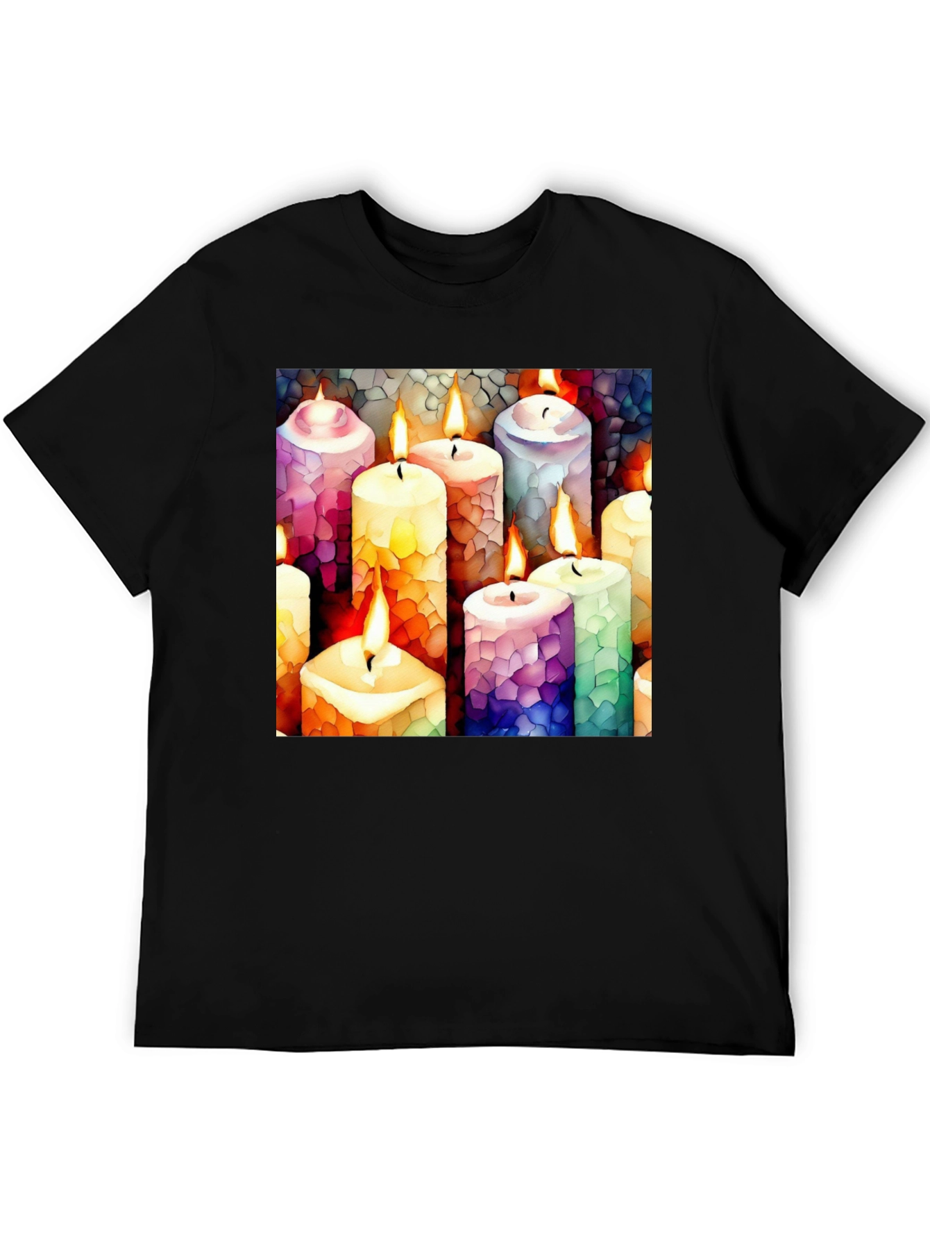 Black Artistic Candle Print Black T-Shirt view 5