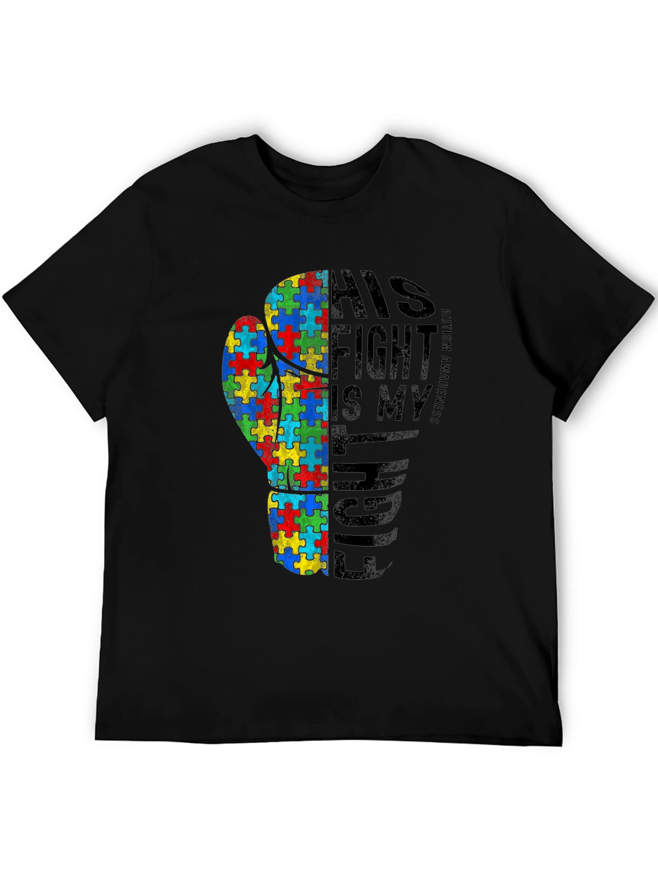 Black Autism Awareness Fight T-Shirt view 5