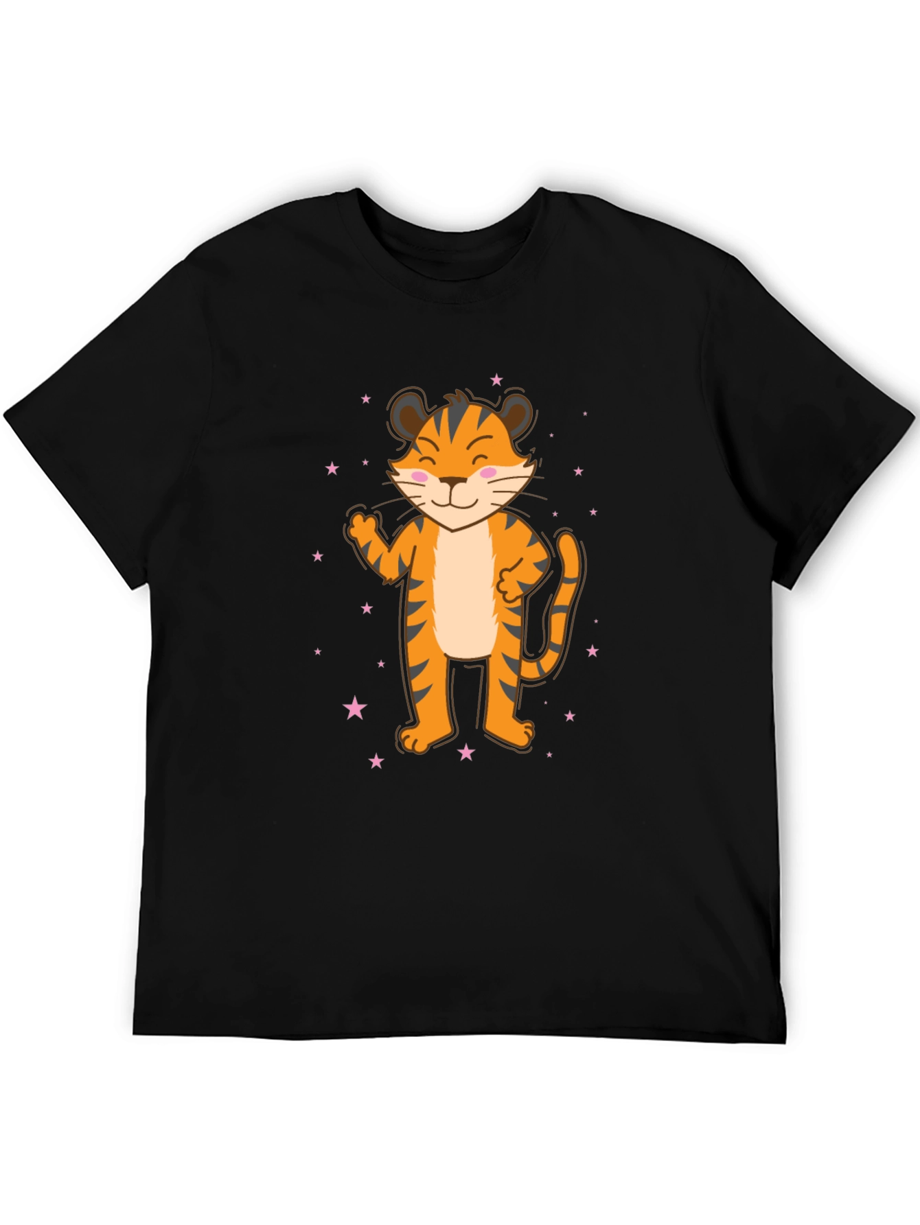 Black Cute Cartoon Tiger Black T-Shirt view 5