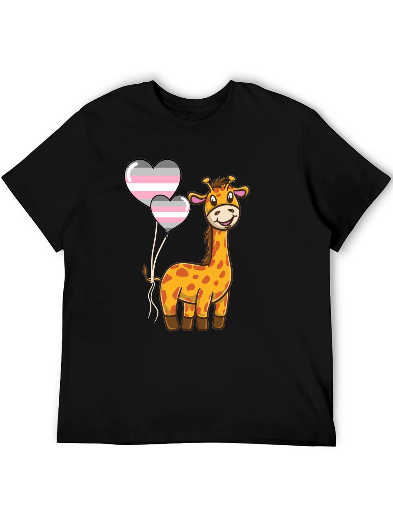 Black Giraffe with Demigender Pride Balloons T-Shirt view 5