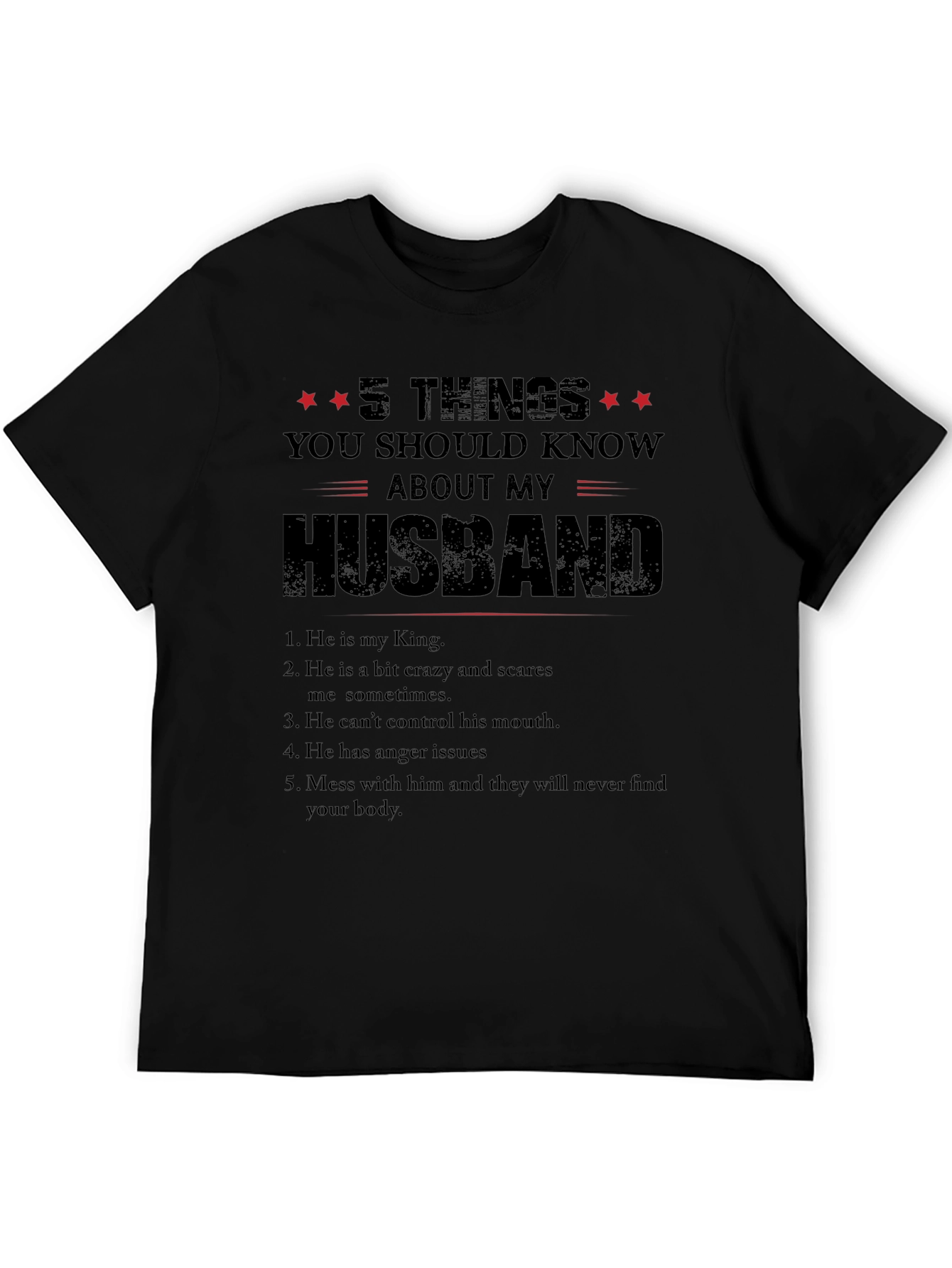 Black 5 Things You Should Know About My Husband T-Shirt view 5