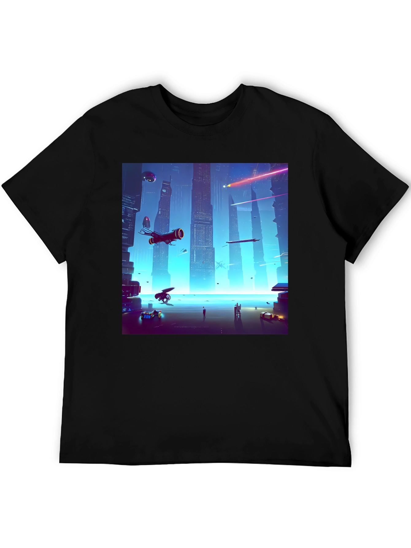 Black Sci-Fi Cityscape Black T-Shirt view 5