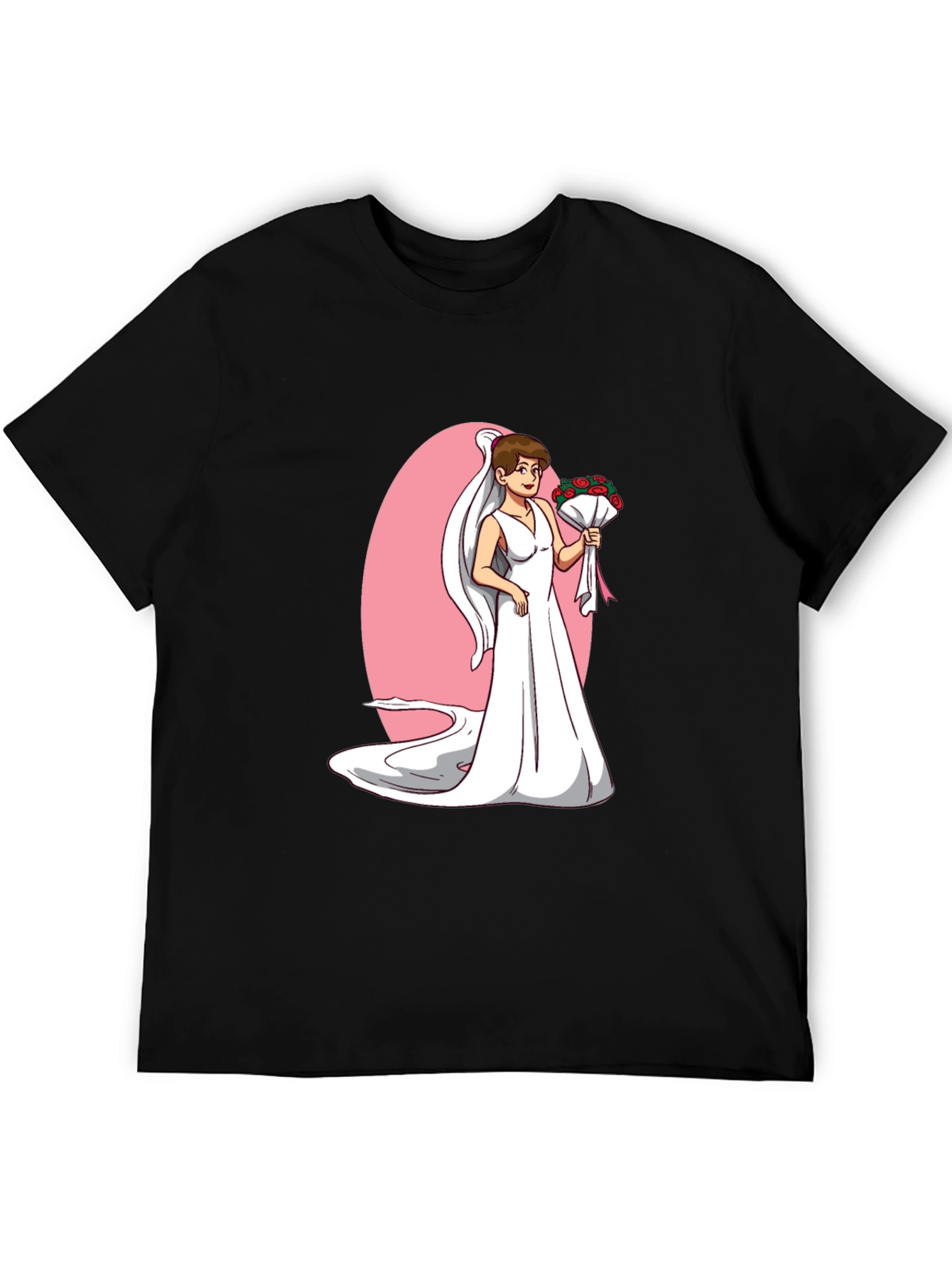 Black Bride Cartoon T-Shirt - Black, Funny Wedding Tee view 5