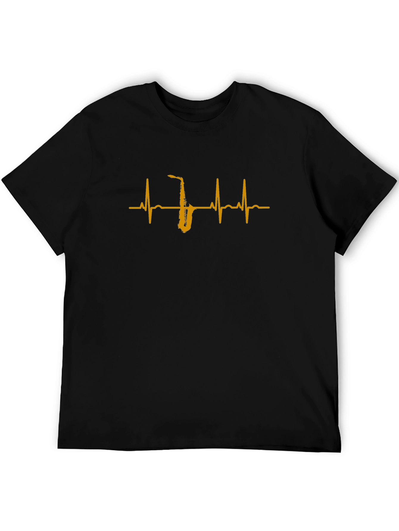 Black Saxophone Heartbeat Graphic Black T-Shirt view 5