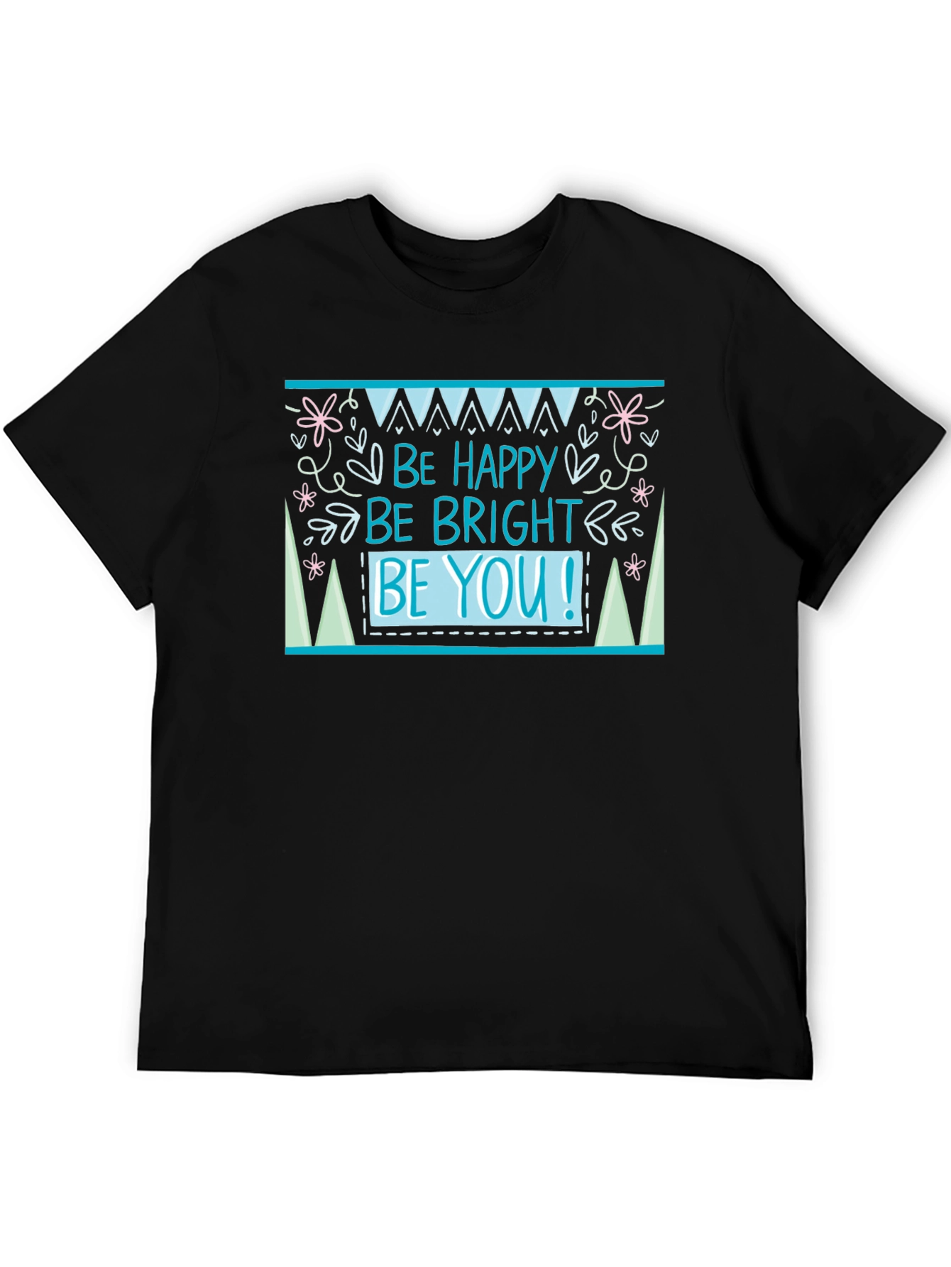 Black Be Happy Graphic Tee - Black Cotton T-Shirt view 5