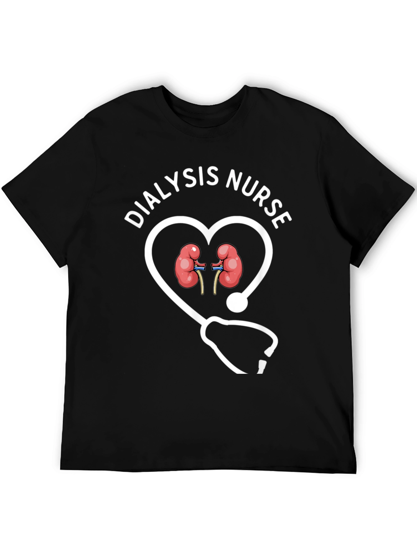 Black Dialysis Nurse Heart Stethoscope Graphic T-Shirt view 5