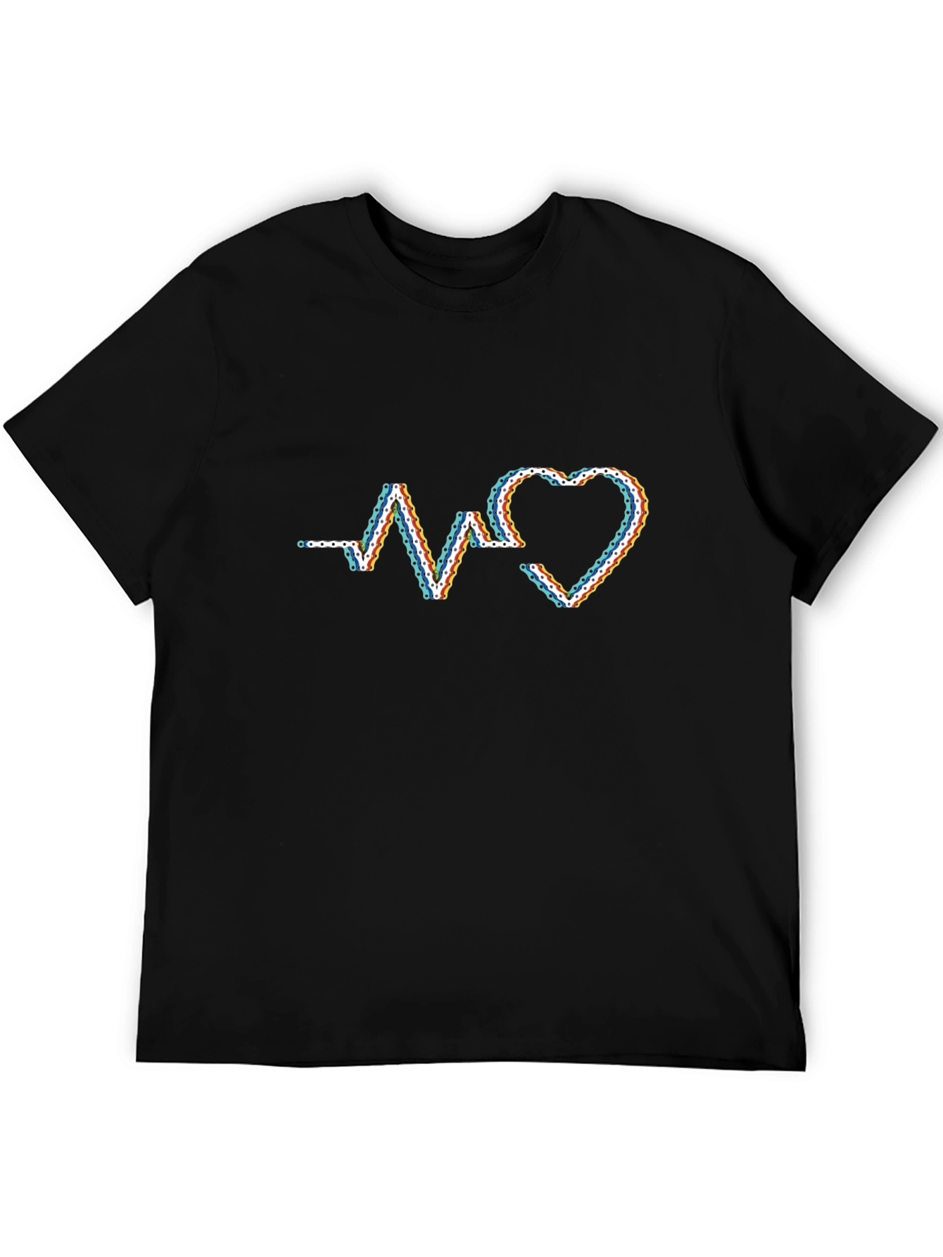 Black Heartbeat Chain Graphic T-Shirt - Modern Style view 5
