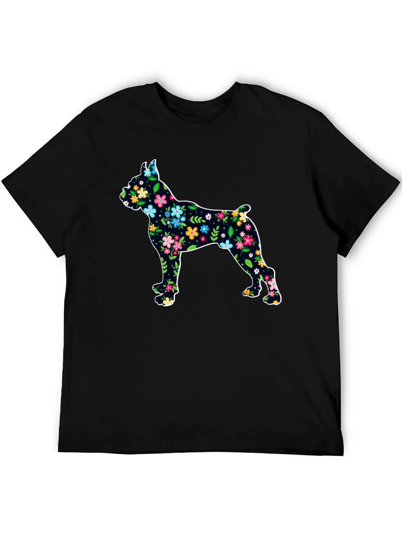 Black Floral Dog Silhouette Black T-Shirt view 5