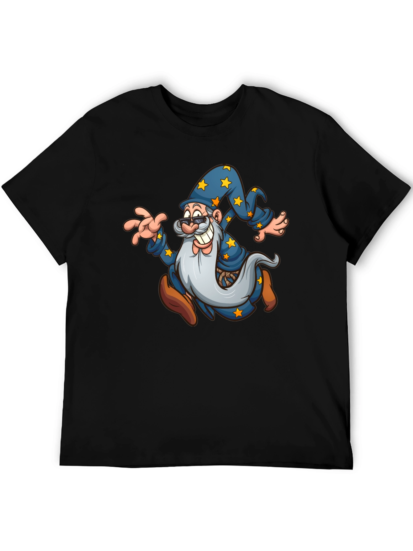 Black Wizard Cartoon Graphic T-Shirt - Black view 5