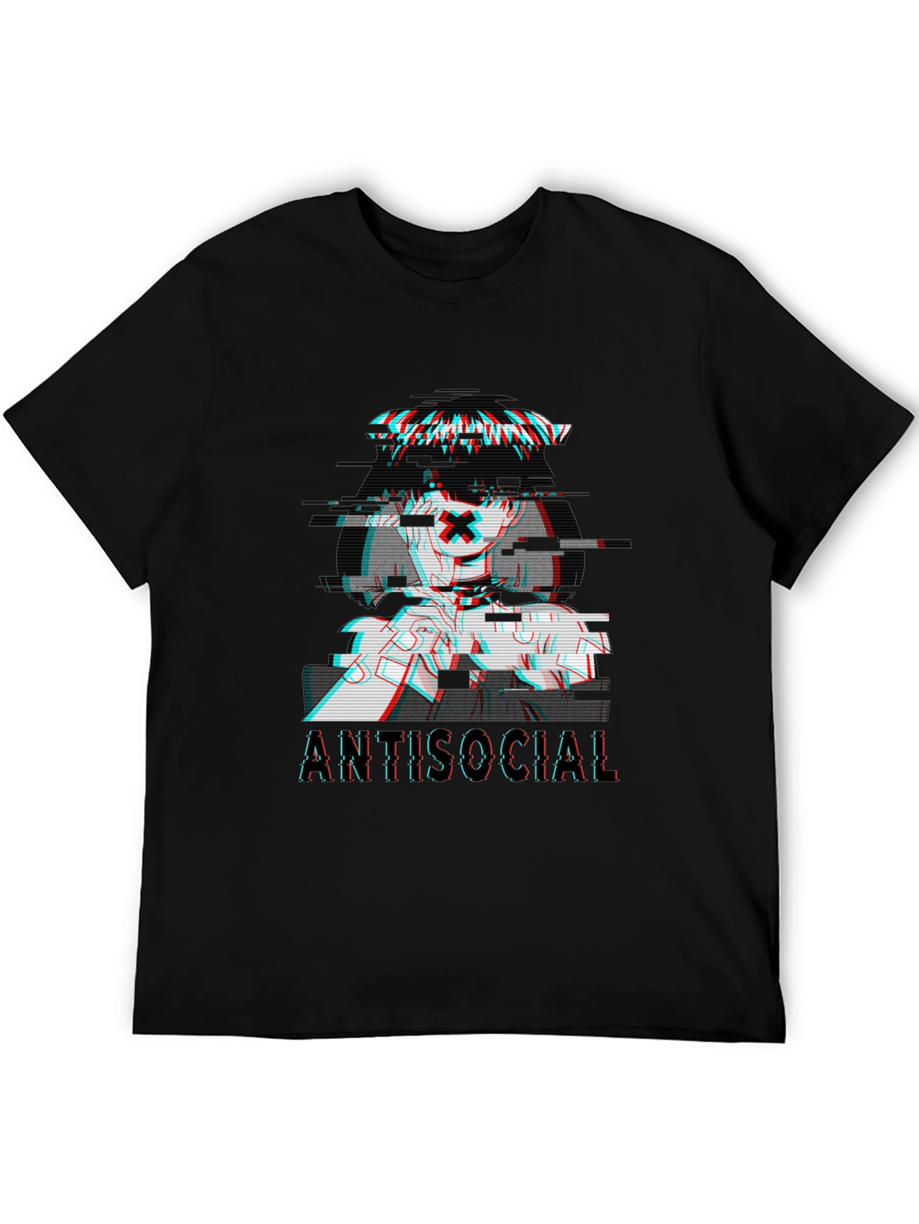 Black Antisocial Glitch Anime T-Shirt - Black view 5