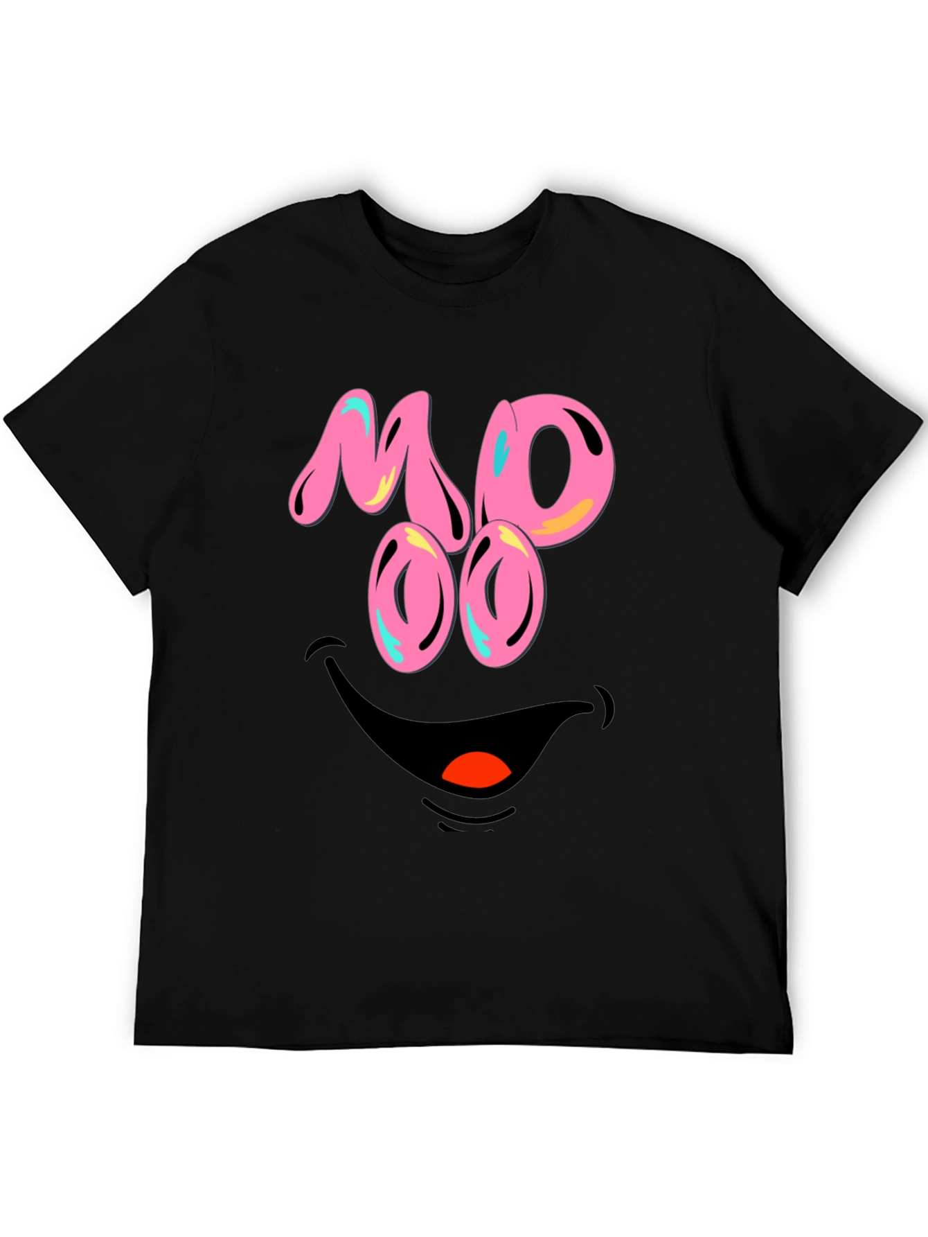 Black Funny MOOO Face Graphic T-Shirt view 5