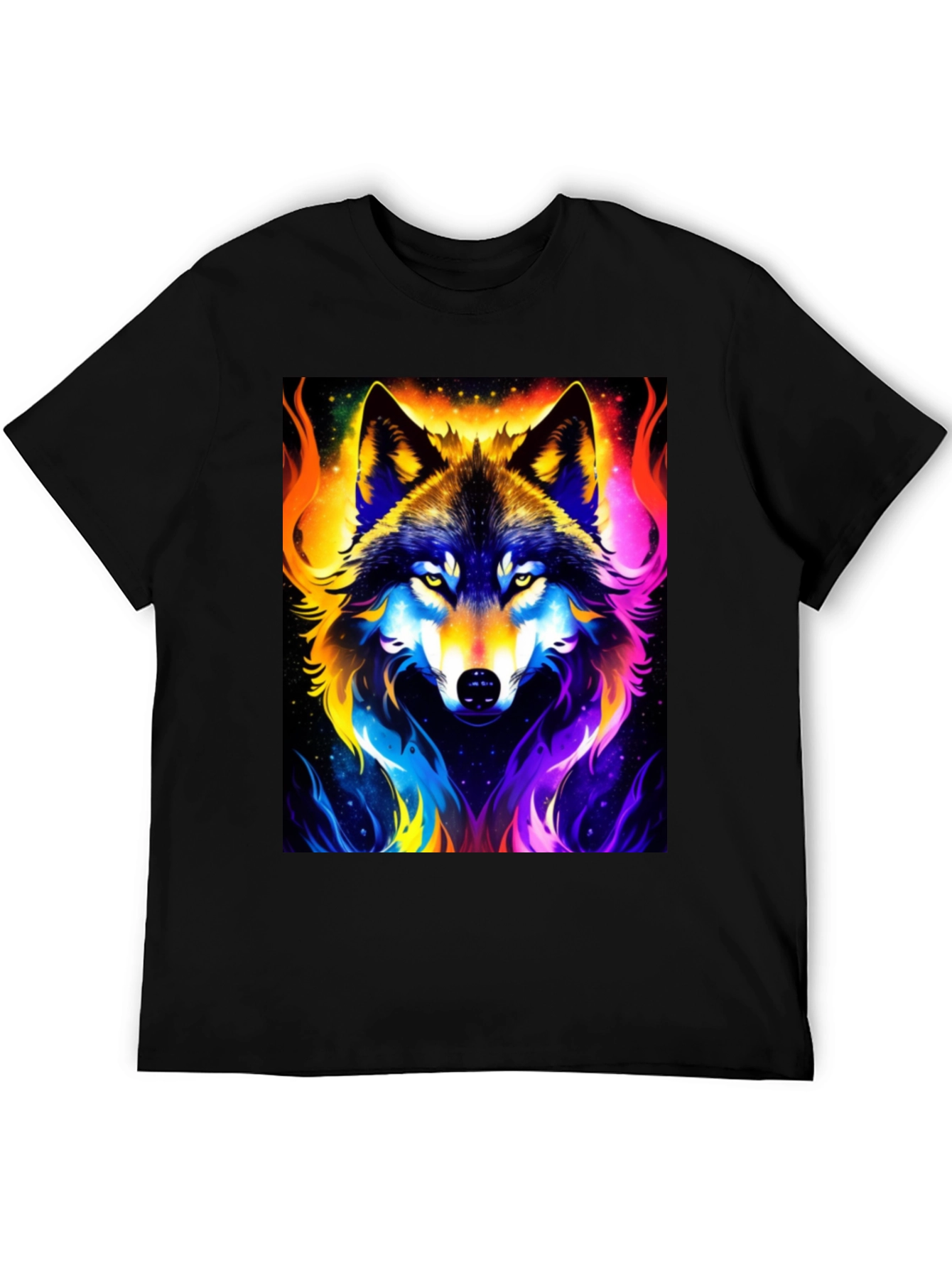Black Vibrant Wolf Graphic Black T-Shirt view 5