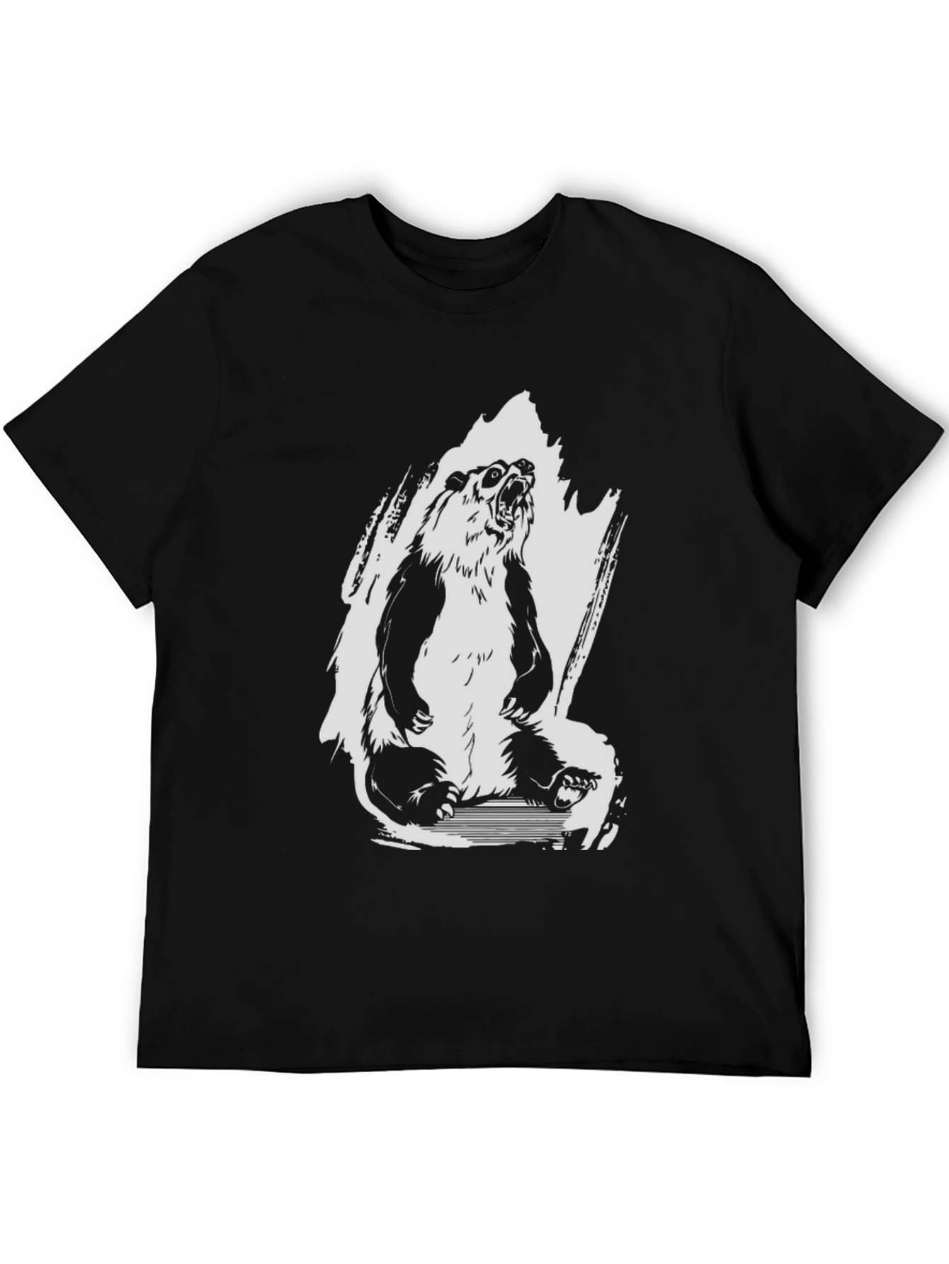 Black Men's Black Graphic Tee - Roaring Panda Design view 5
