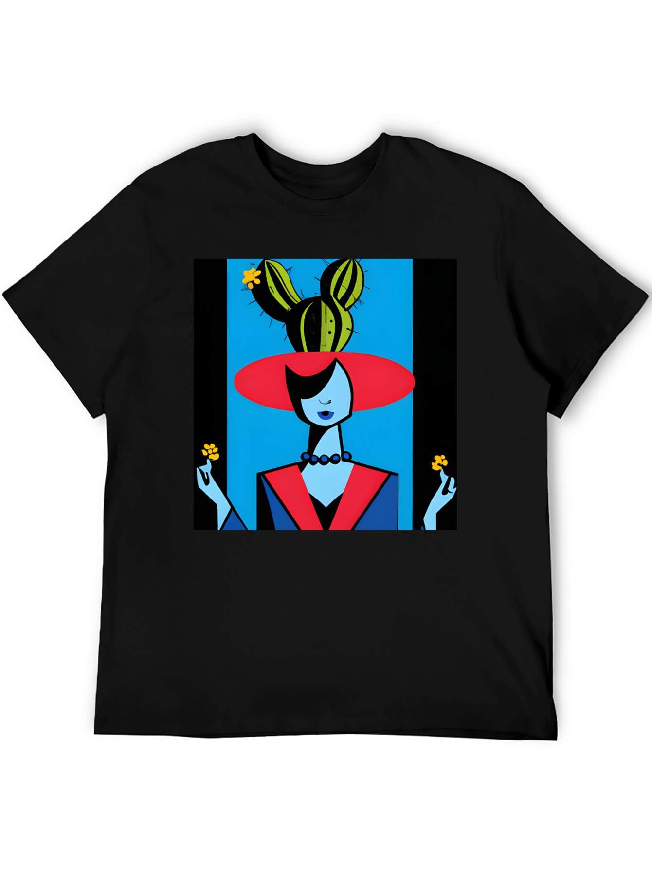 Black Abstract Cactus Woman Graphic Tee view 5
