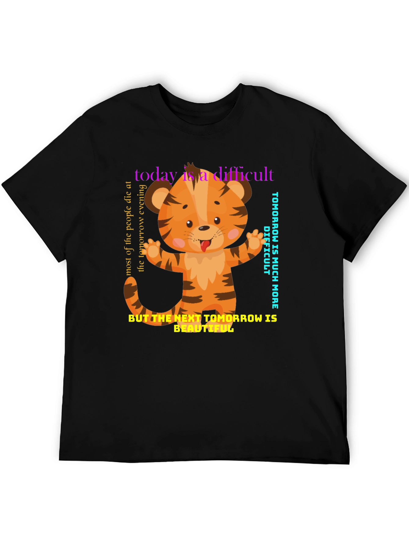 Black Cute Tiger Graphic Tee - Motivational Design view 5