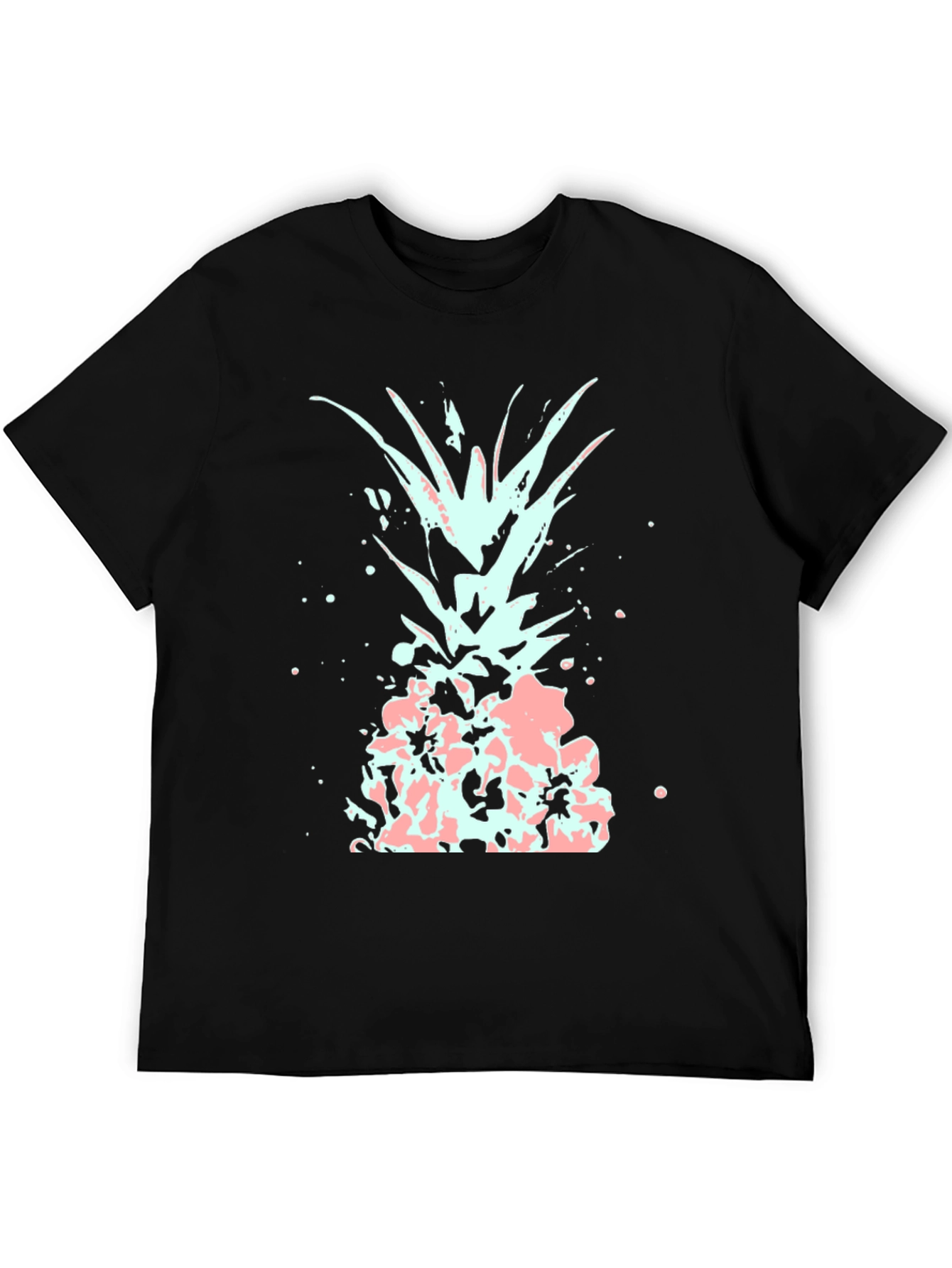 Black Men's Black T-Shirt with Abstract Pineapple Design view 5