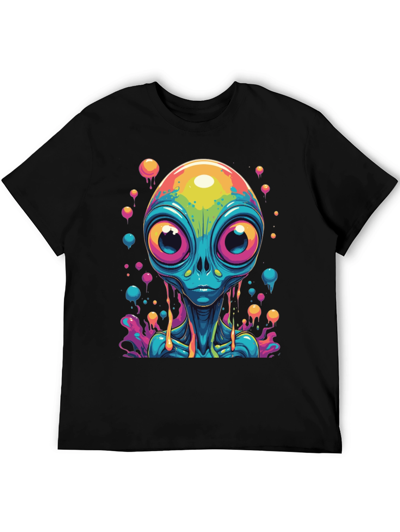 Black Psychedelic Alien Graphic Tee - Black Cotton T-Shirt view 5