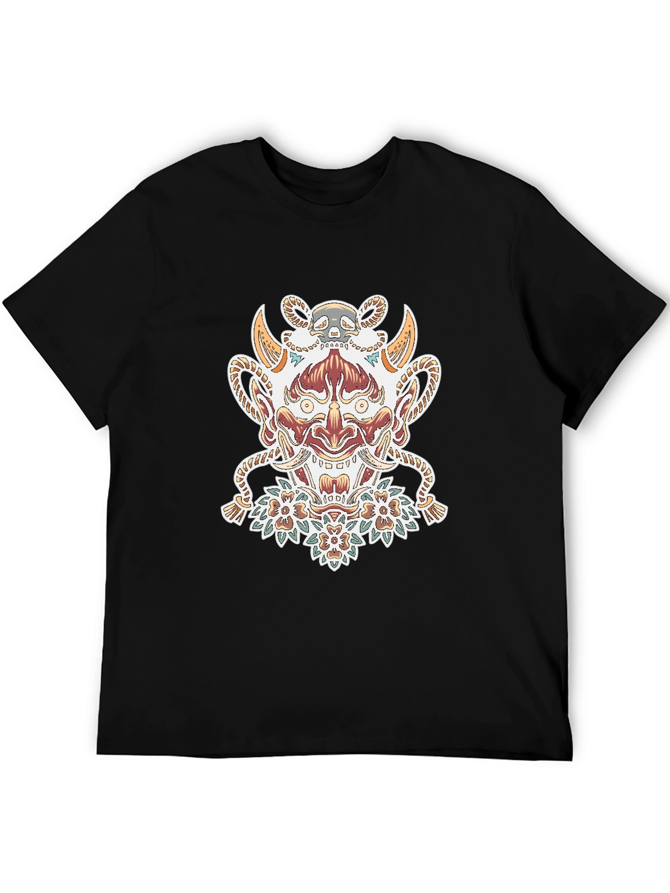Black Black T-Shirt with Oni Mask Graphic view 5