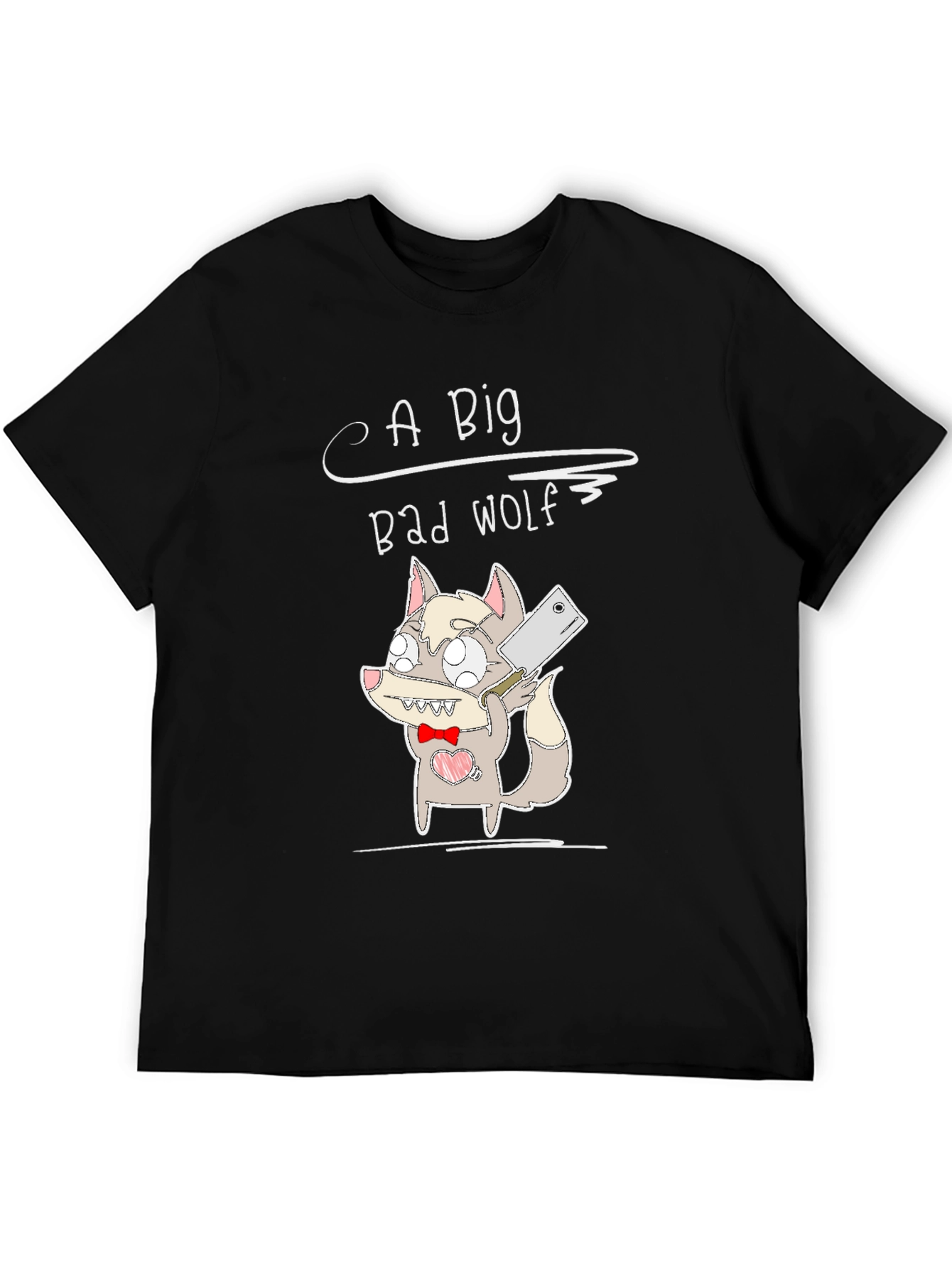 Black Big Bad Wolf Cartoon Graphic Black T-Shirt view 5