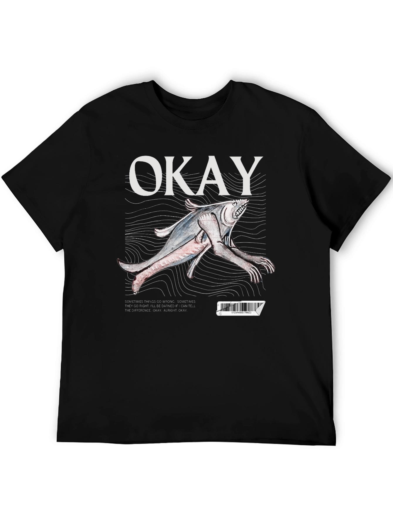 Black Okay Fish Creature Graphic T-Shirt view 5