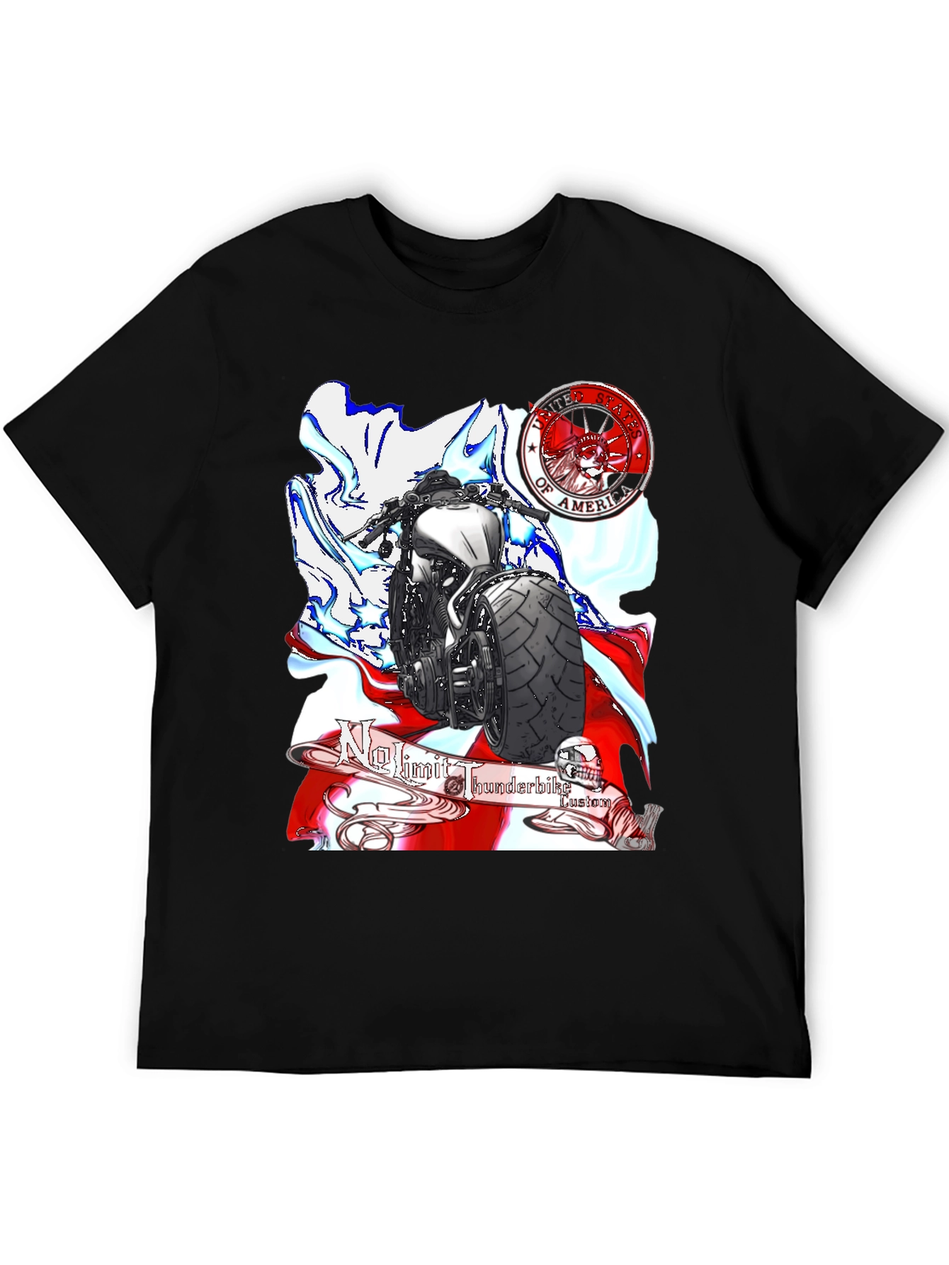 Black Motorcycle Graphic T-Shirt - Patriotic Design view 5