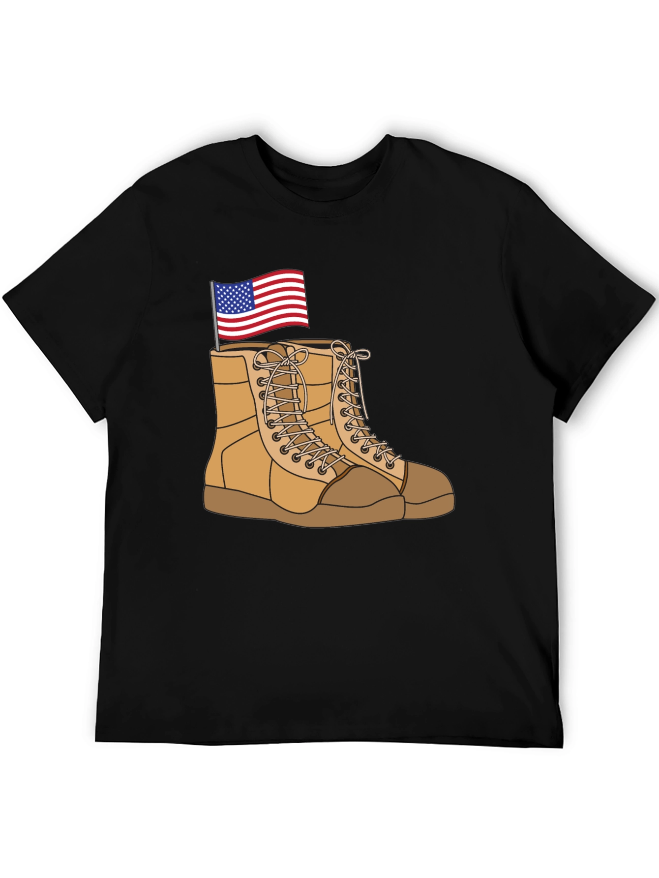 Black Graphic Tee with Boots and Flag Design view 5