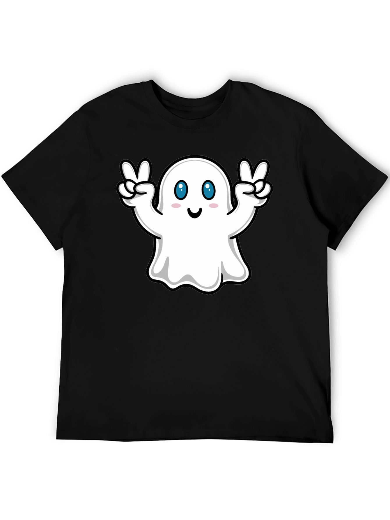 Black Cute Ghost Peace Sign Black T-Shirt view 5