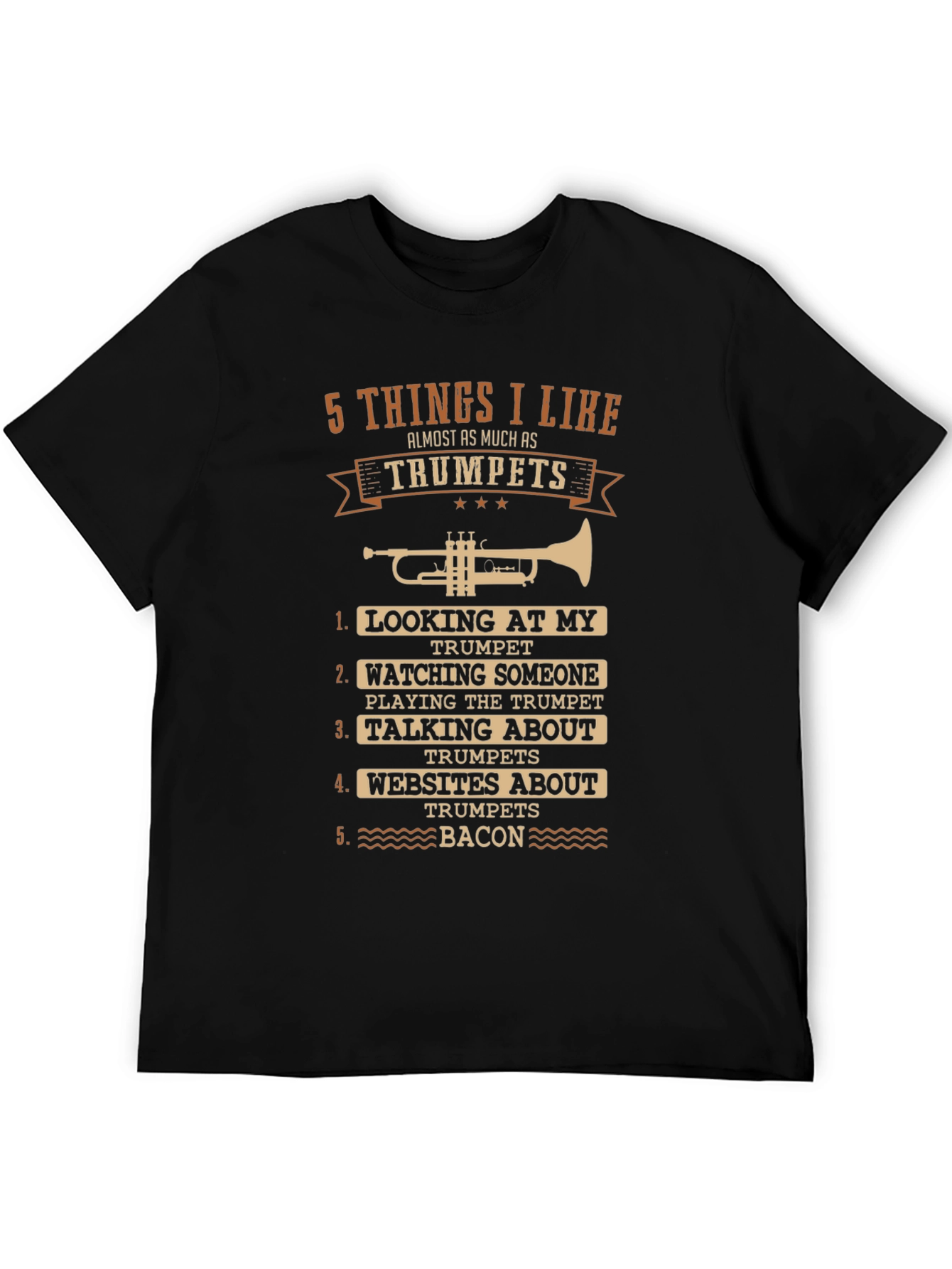 Black Trumpet Lover T-Shirt - 5 Things I Like, Music Gift view 5