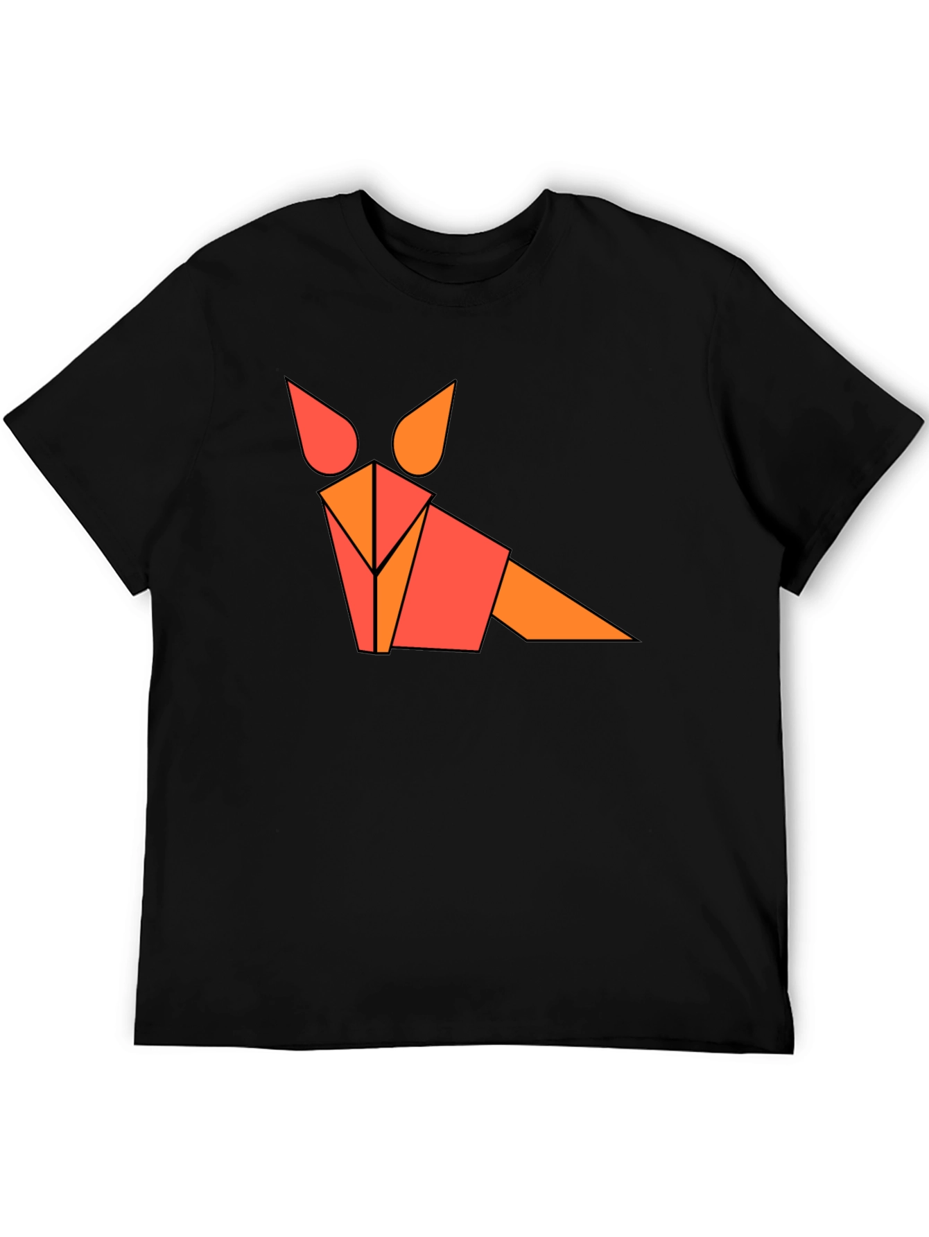 Black Geometric Fox Graphic Tee - Black, Modern Design view 5